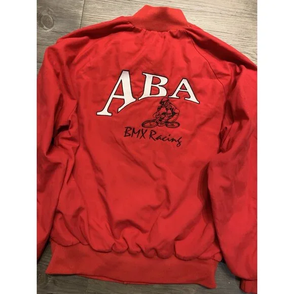 VINTAGE 90s ABA BMX Racing WestArk USA Twill Bomber Jacket Red Adult Small 80s